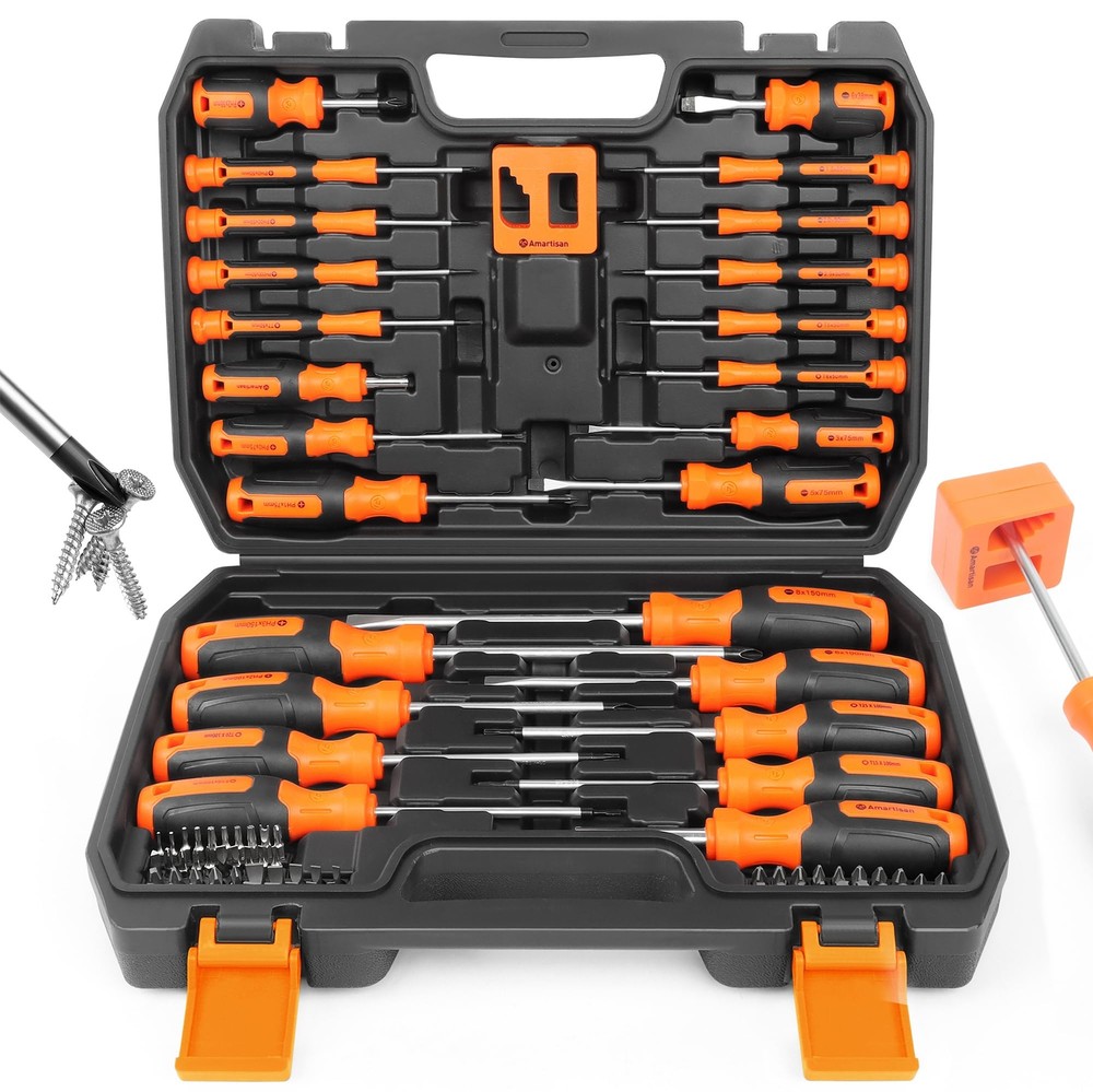 86-Piece Magnetic Screwdriver Set with Case - Slotted, Phillips, Hex & Torx Bits for Versatile Use