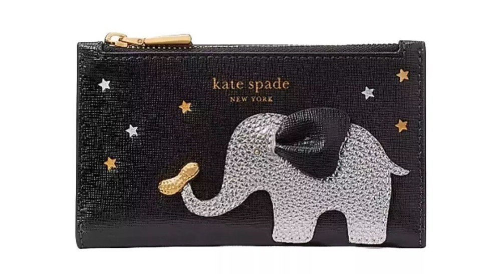 Kate SPADE Black Multi Ellie Embellished Slim Bifold Wallet New With Tags