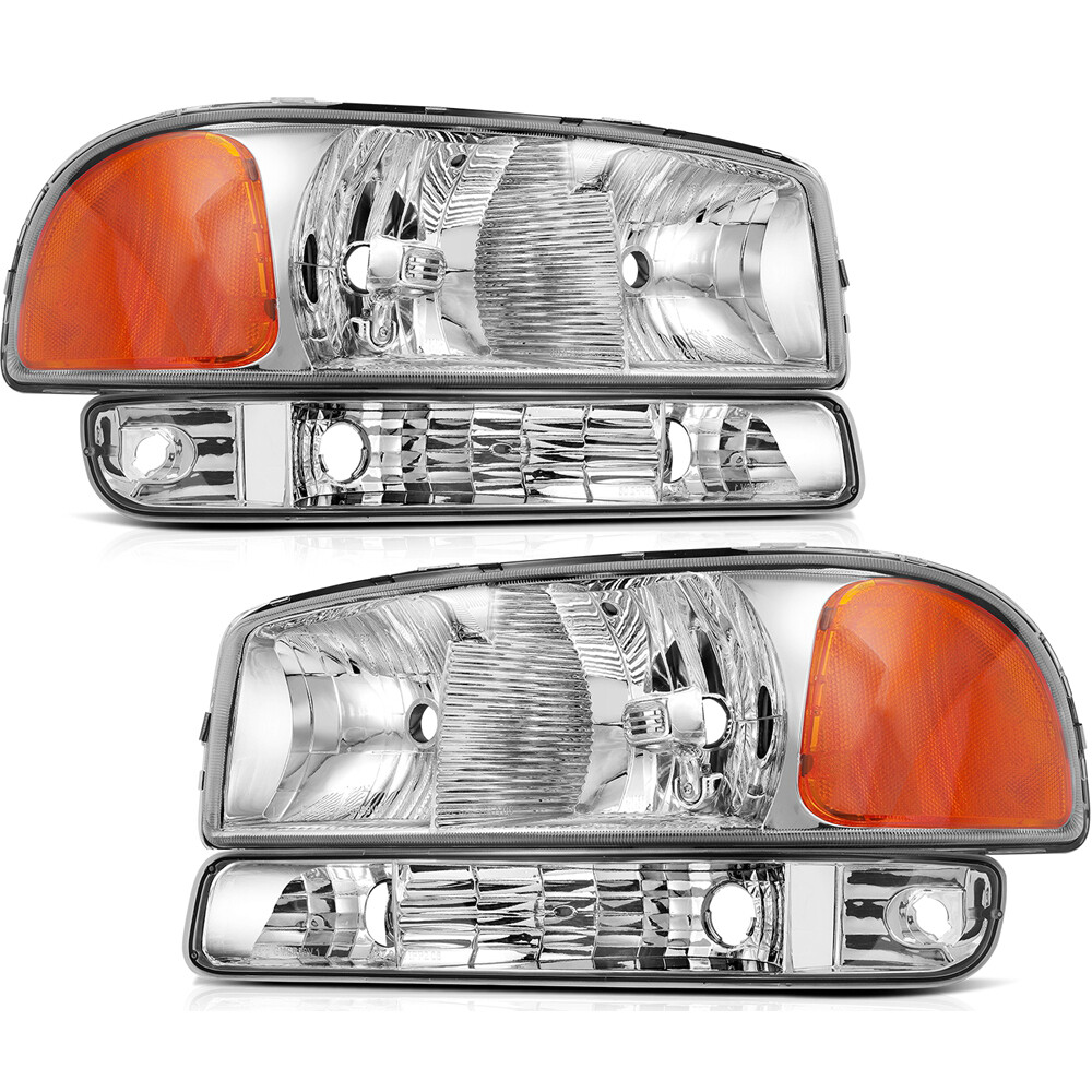 For 99-06 GMC Sierra Yukon XL Headlights Assembly Chrome Housing Headlamps Pair