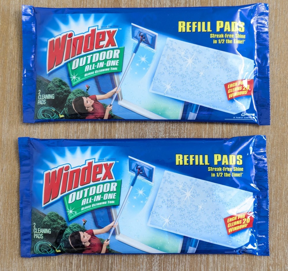 2 pkgs Windex Outdoor All In One Window Glass Cleaning Tool Refill Pads (4 pads)
