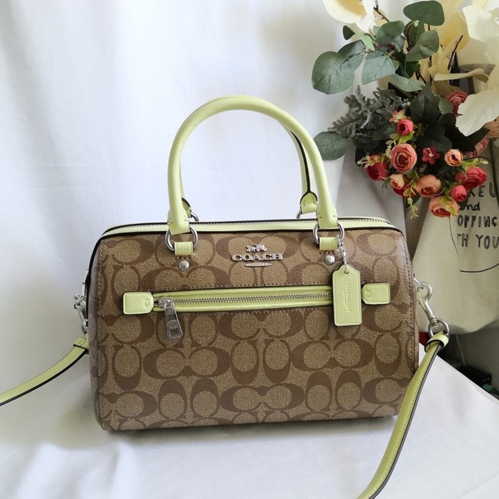 NWT COACH Rowan Satchel in Signature Canvas Khaki & Pale Lime 83607 - Retail $350