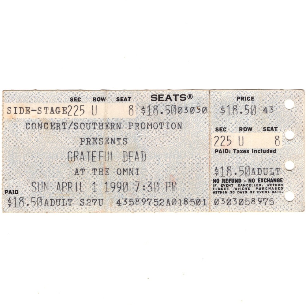 Rare Grateful Dead 1990 Atlanta Concert Ticket Stub OMNI Touch of Grey