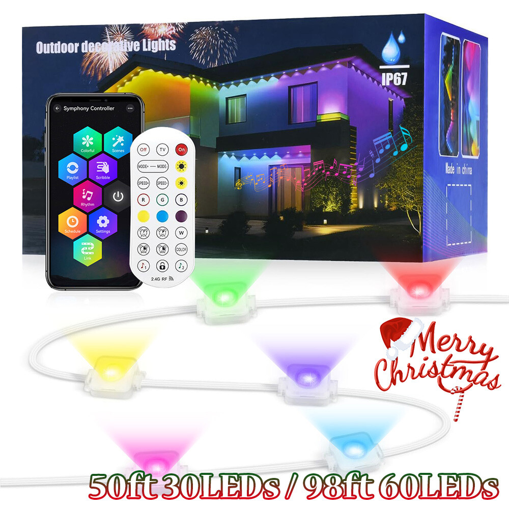 50ft/98ft Permanent Outdoor Eaves Light LED RGBIC Remote Control Christmas Decor