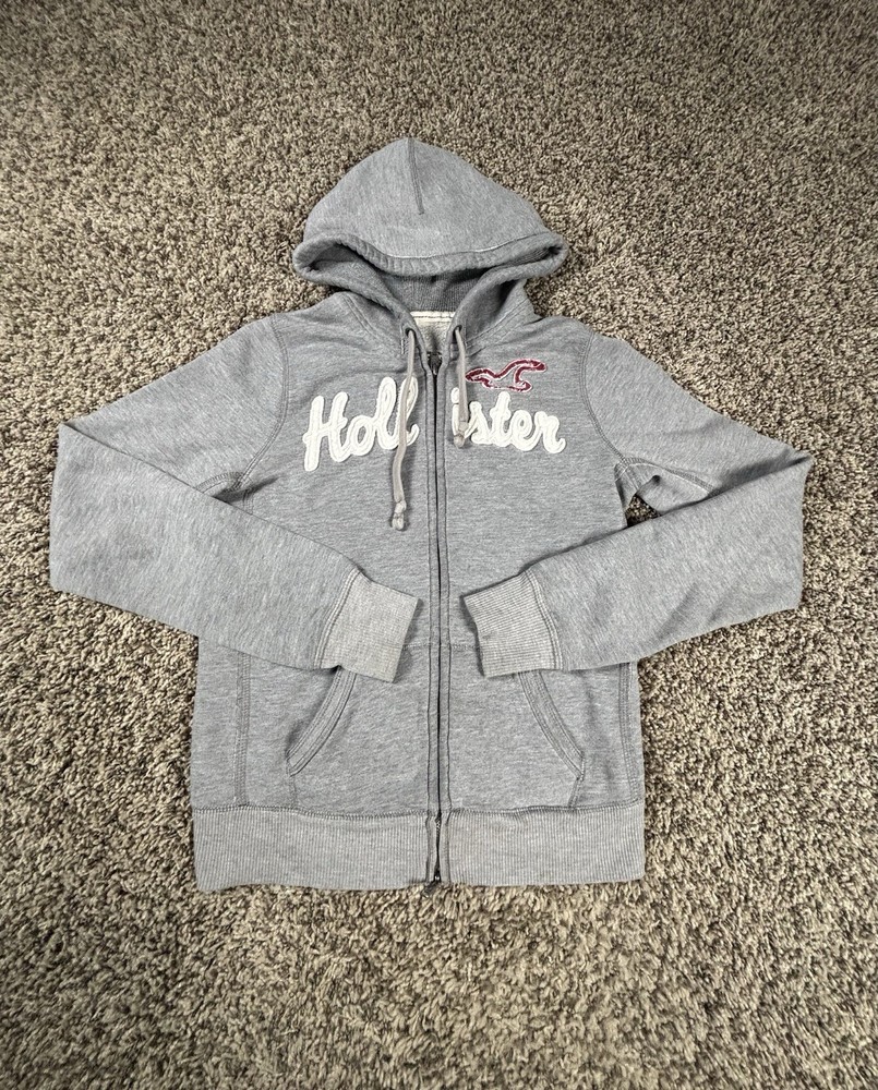 Vintage Y2K Hollister Gray Fleece Lined Full Zip Hoodie Women’s Size Medium