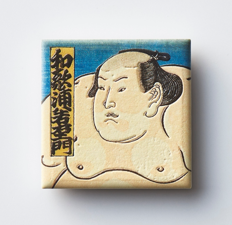 Mino Ware Tile Magnet Sumo Kunisada Design 3D Printed Texture Japan Made 313