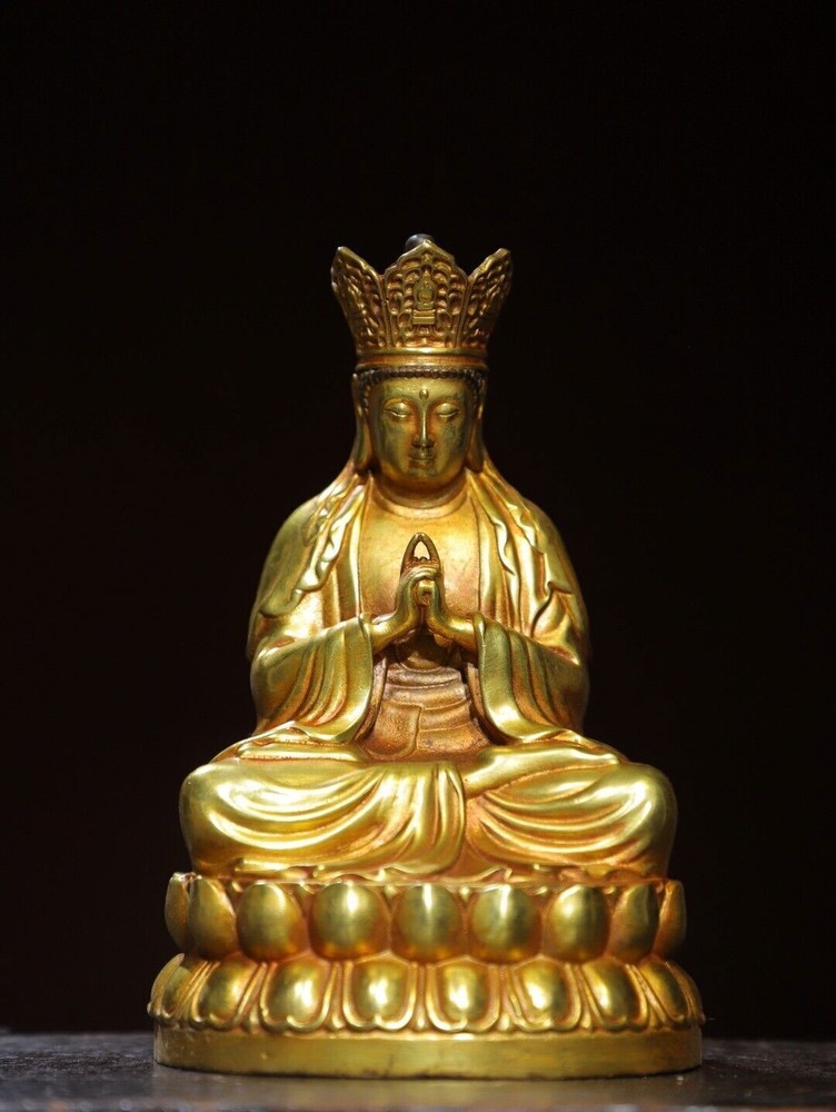 7.5 inch Antique Tibetan Buddhist Bronze Gilt Tathagata Buddha Statue