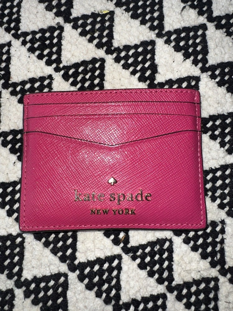 Kate Spade Staci small slim card holder Saffiano Leather Hot Pink