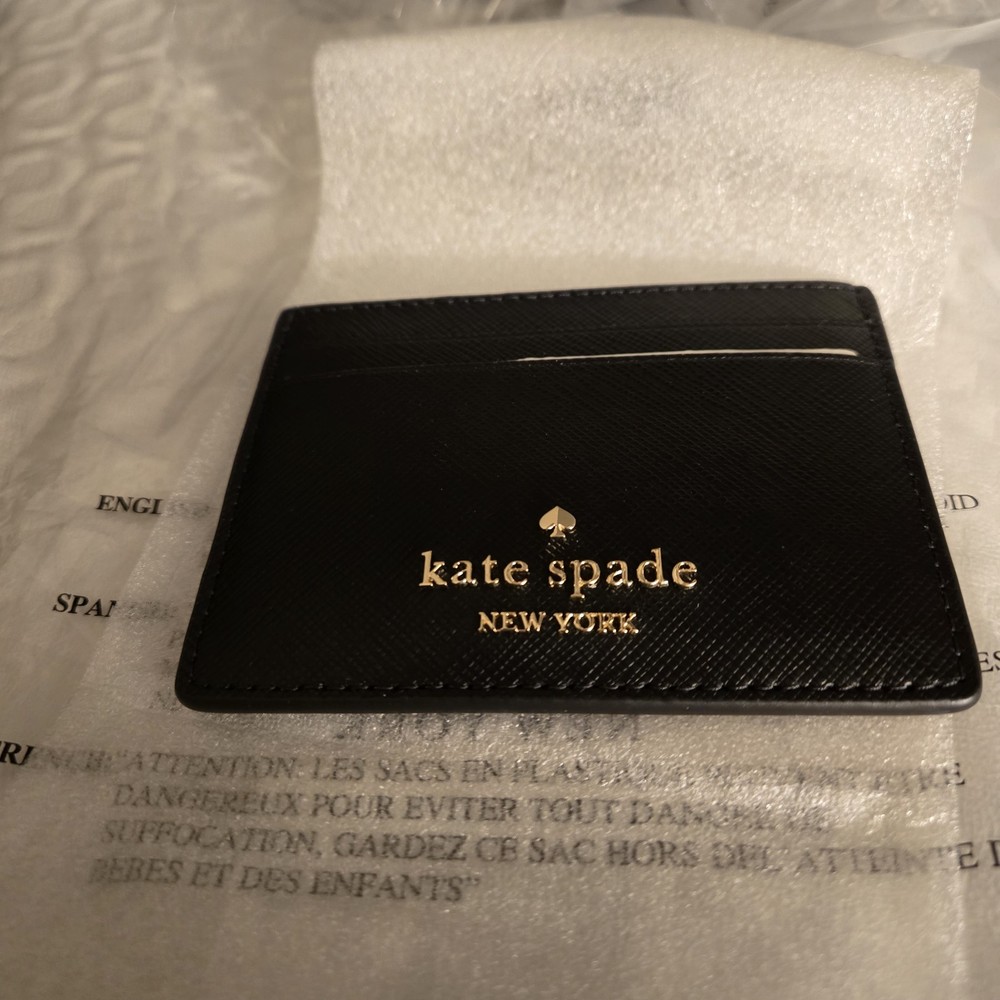 Kate Spade Madison Small Saffiano Leather Top Zip Card Holder Black New