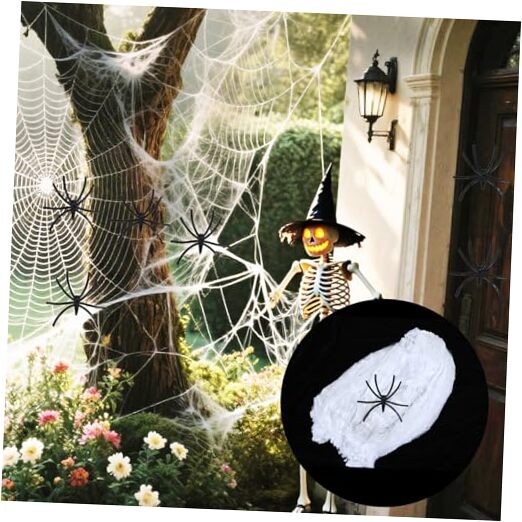 1200 sqft Halloween Spider Webs Decorations with 100 Extra Fake 0.66 Pounds