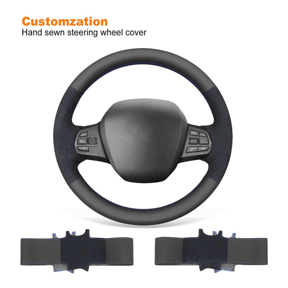 Hand Stitch Black Alcantara Leather Steering Wheel Cover Wrap for BMW i3 2013-22