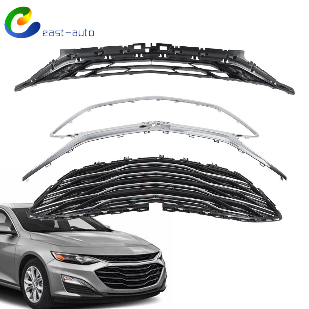 For Chevrolet Malibu 2019-2023 Front Upper Grille Lower Grille Gloss Black 3pcs