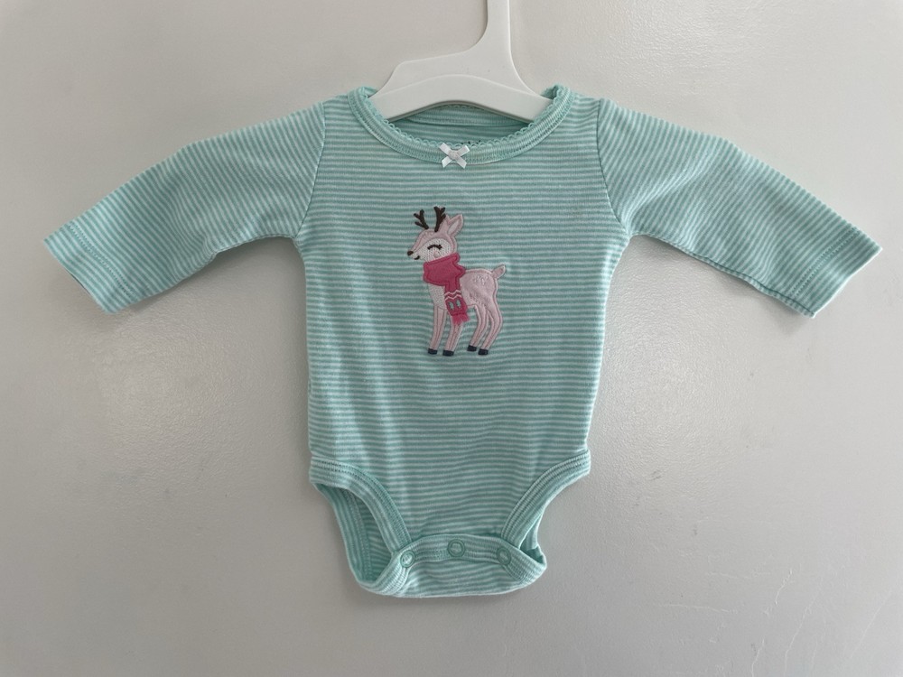 Carters Baby Girl Cute Reindeer Striped 100% Cotton Long Sleeve Bodysuit Blue NB