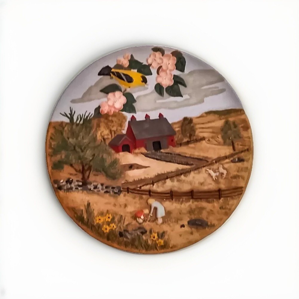 1980 Vintage - 3D Ceramic Hand Painted Plates- Farm Scene - Set Of 2