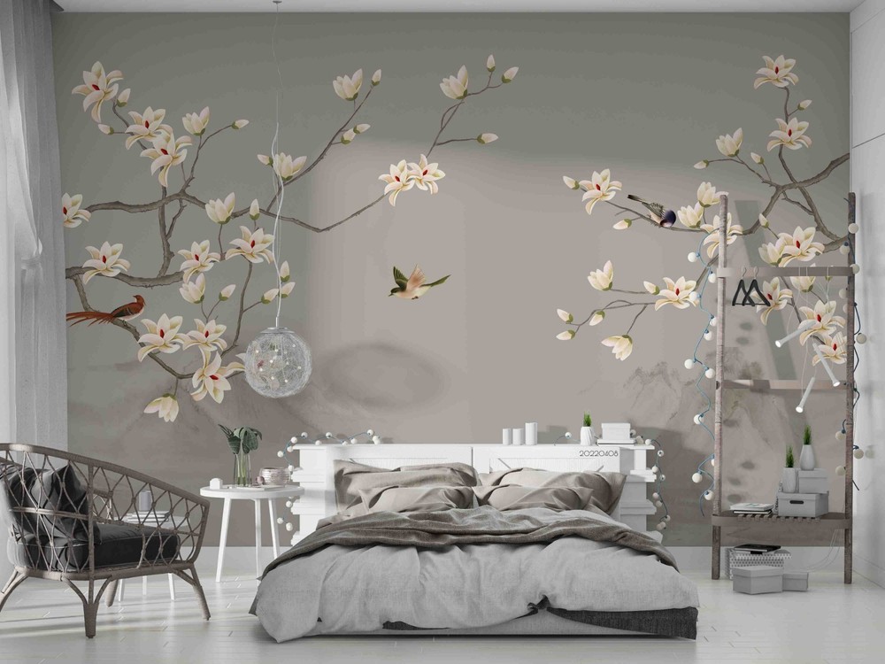 3D Chinese Magnolia Bird Mountain Wall Murals Wallpaper Murals Wall Sticker 2