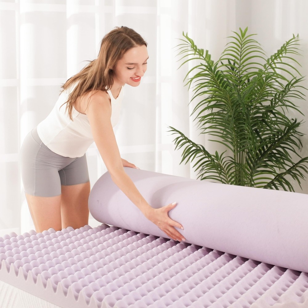 Egg Crate Memory Foam Mattress Topper 2 Inch Queen, Cooling Infused Foam Matt...