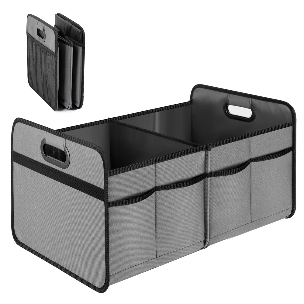 Waterproof 600D Polyester SUV Trunk Organizer with 2 Compartments Grey