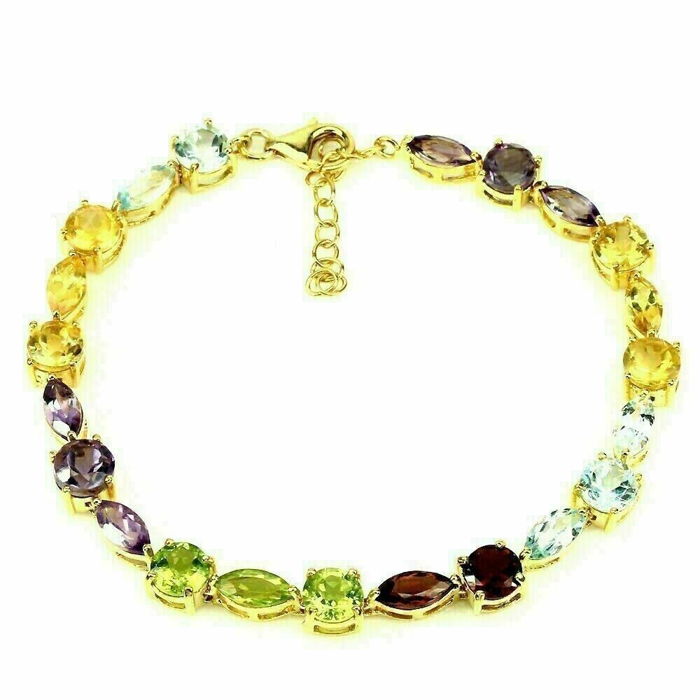 Sterling Silver Gold Plated Bracelet with Garnet Citrine Amethyst 7.5 to 8.75 Inch Adjustable