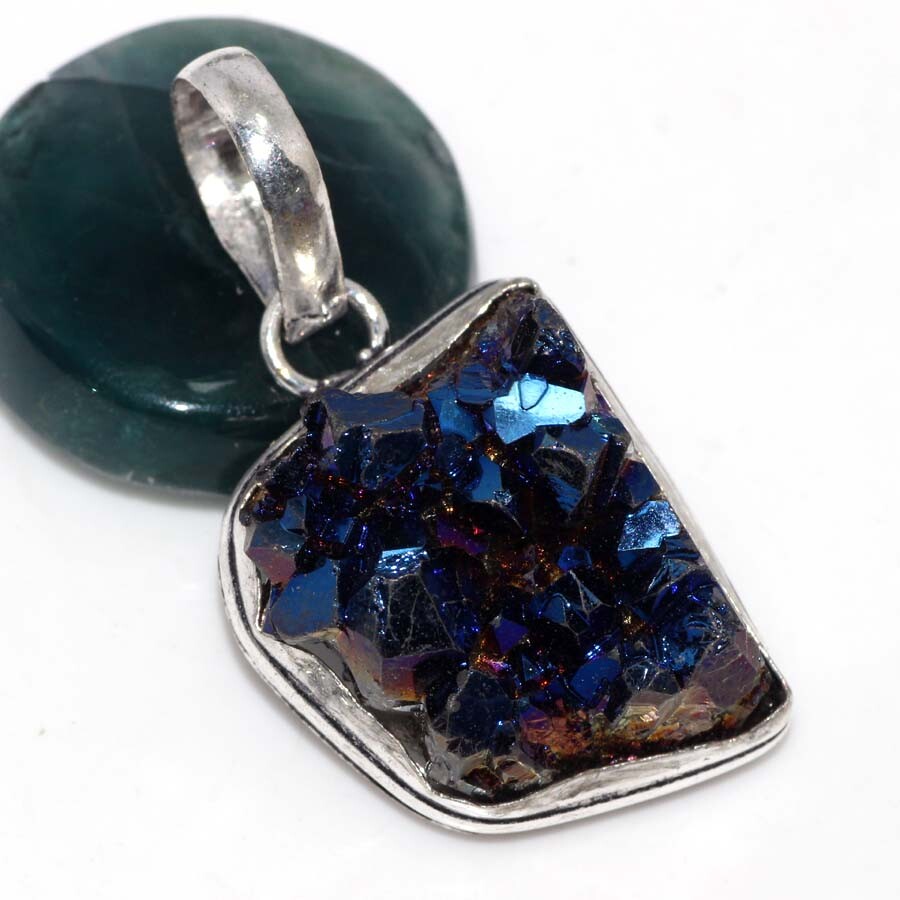 925 Silver Plated-Titanium Druzy Ethnic Gemstone Pendant Jewelry 1.6