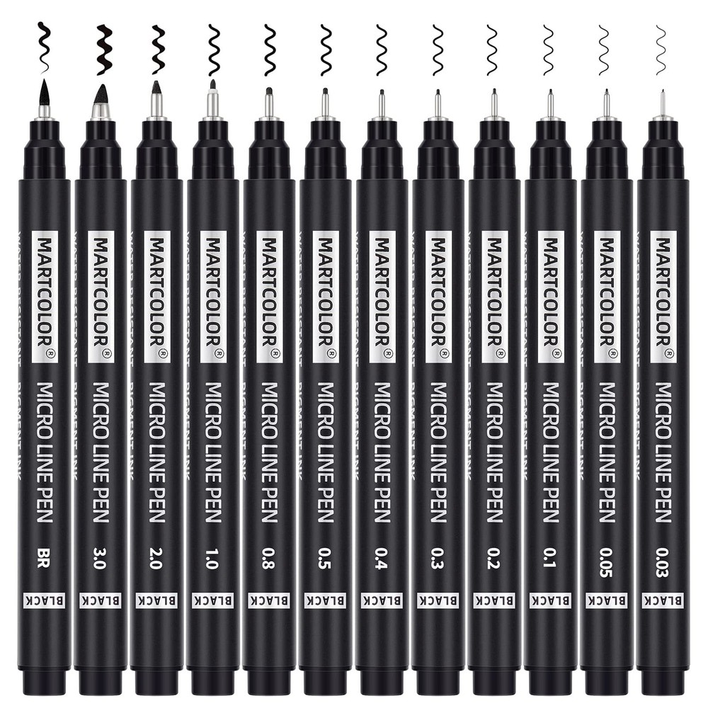 MARTCOLOR 12 Size Micro-Pen Fineliner ink Pens, Black Waterproof Archival Ink...