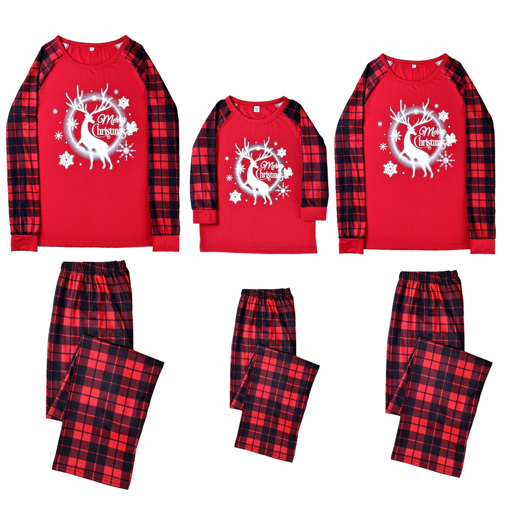 Christmas Pajamas Xmas Elk PJs Nightwear Set Family Matching Kids Boy Red Color
