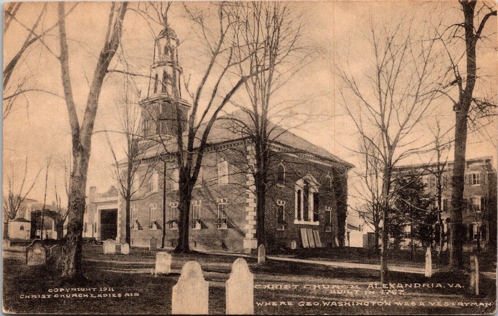Alexandria Virginia Christ Church Historic Landmark BW Cancel WOB Postcard