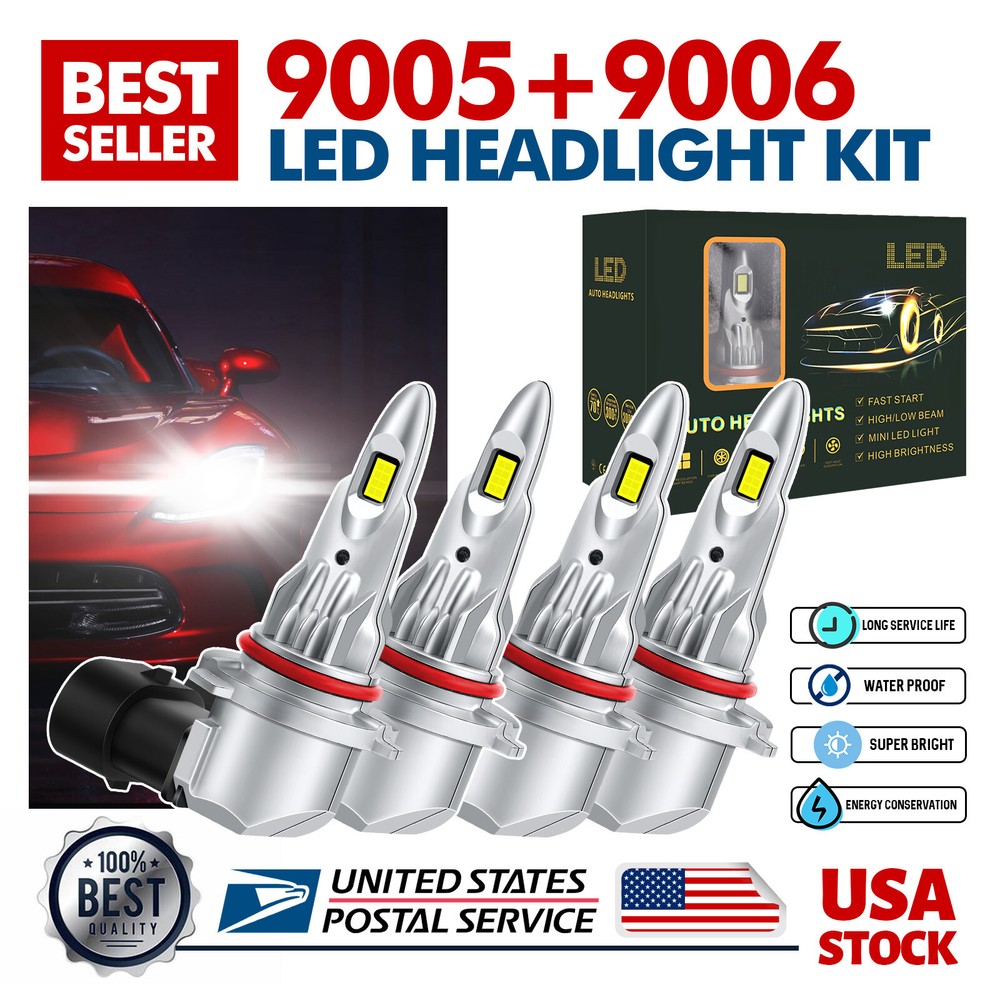 9005 9006 LED Headlights Kit Combo Bulbs Hi Low Beam For Cadillac Escalade 2002