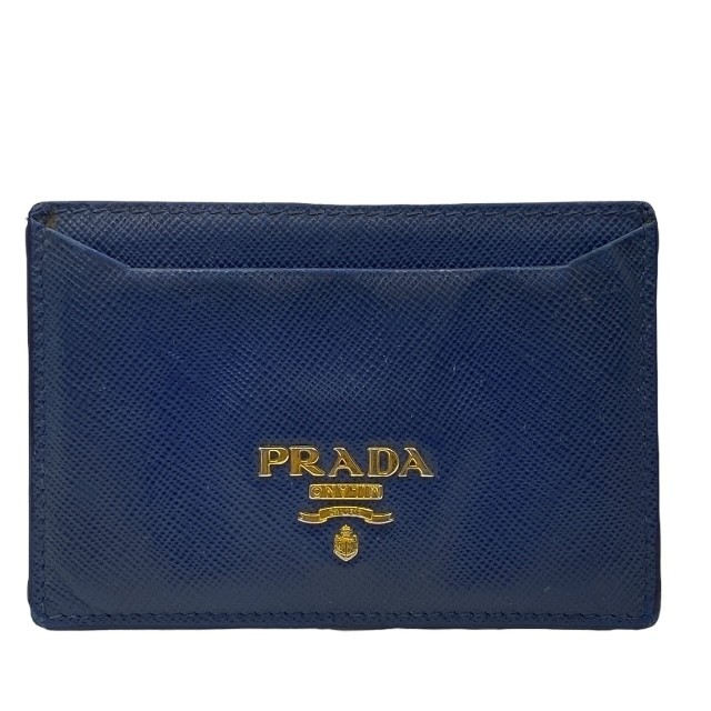PRADA Navy Leather Compact Logo Business Card Holder Case 1M0208