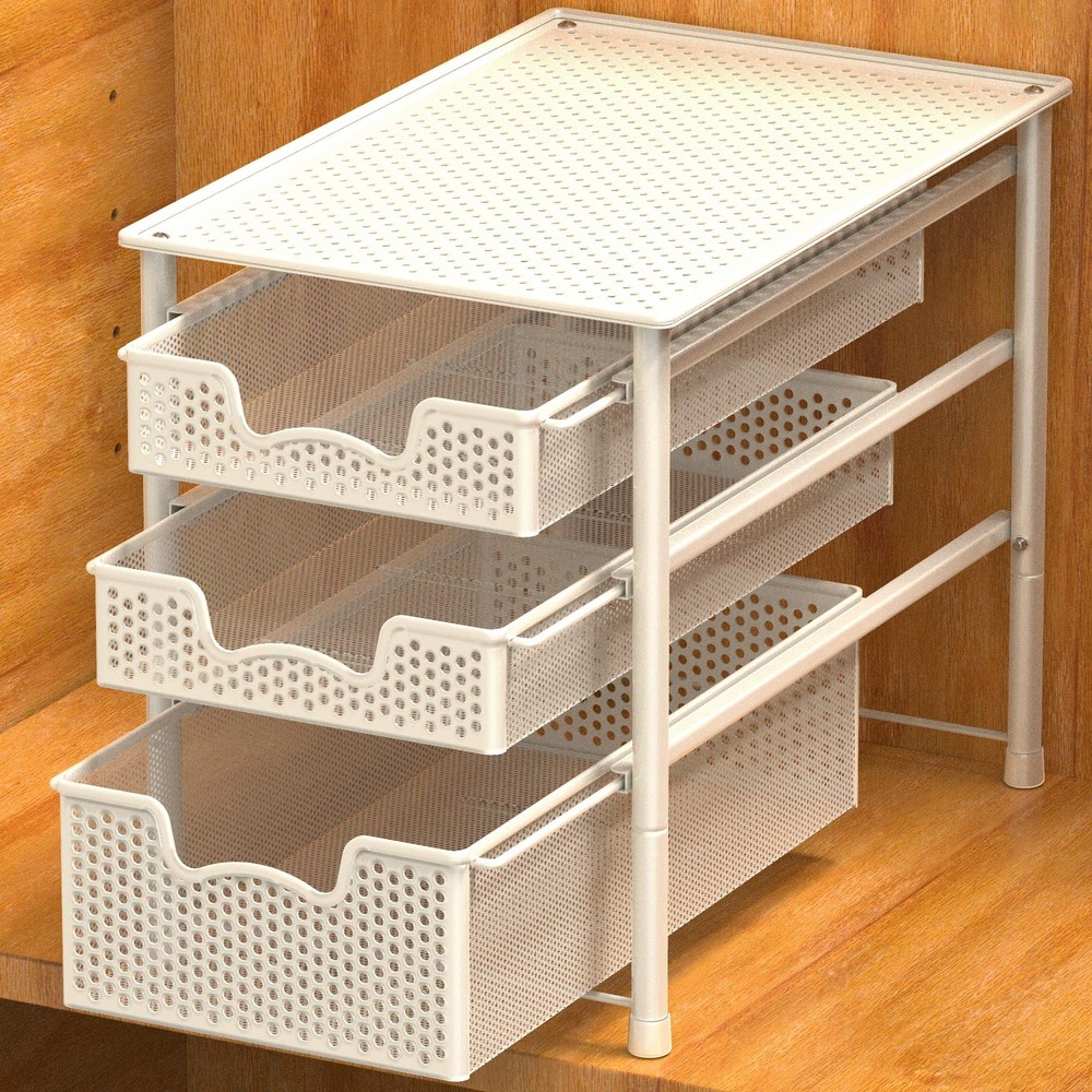 3 Tier White Alloy Steel Sliding Basket Organizer Drawer Cabinet