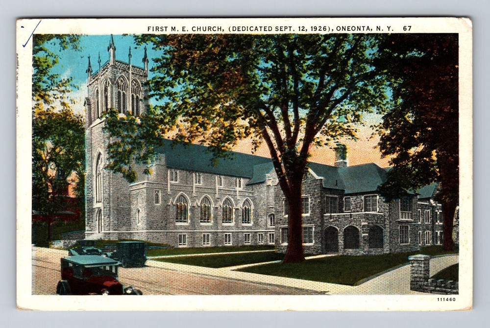 Vintage 1939 NYC Panoramic View First M.E. Church Postcard
