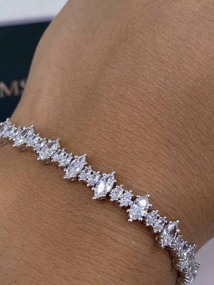 14K White Gold Tennis Bracelet 6.1ct Marquise Labcreated Diamond F/VS GGL