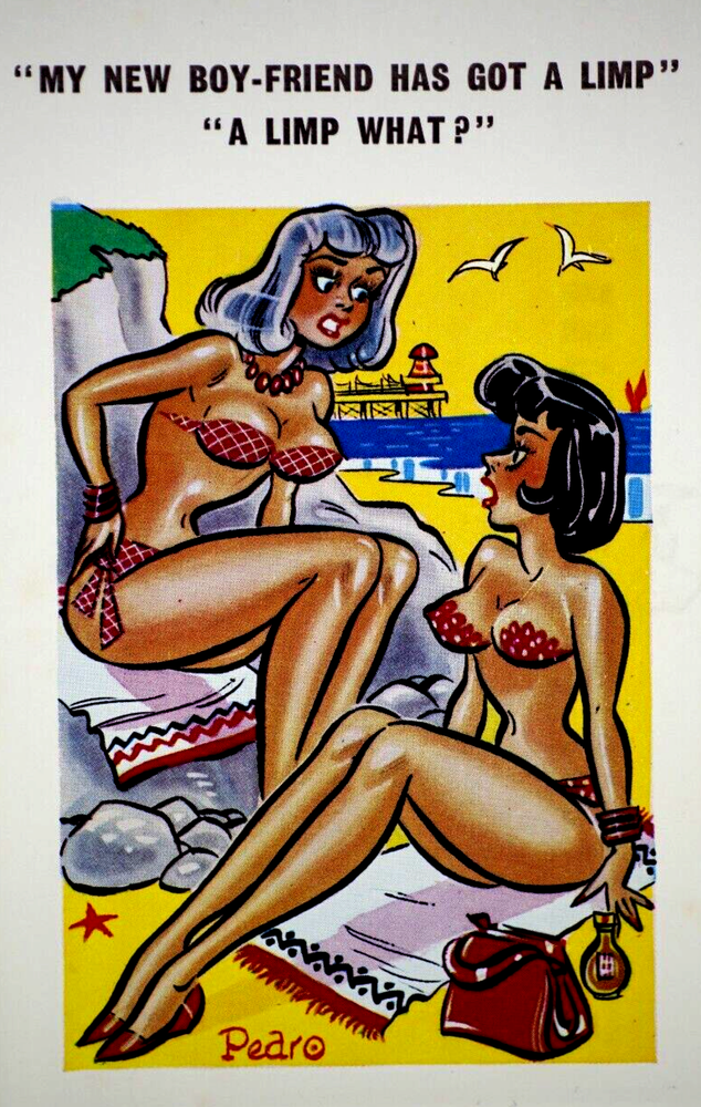 Postcard Seaside Comic Saucy Risqué Bikini Beach Tanning Beauty Sunny Pedro 107
