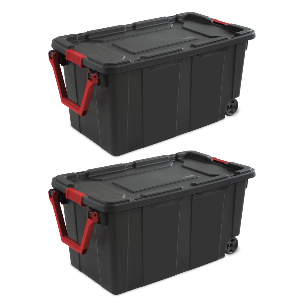 2PCS Sterilite 40-Gallon Black Wheeled Storage Bins with Lids for Large Items