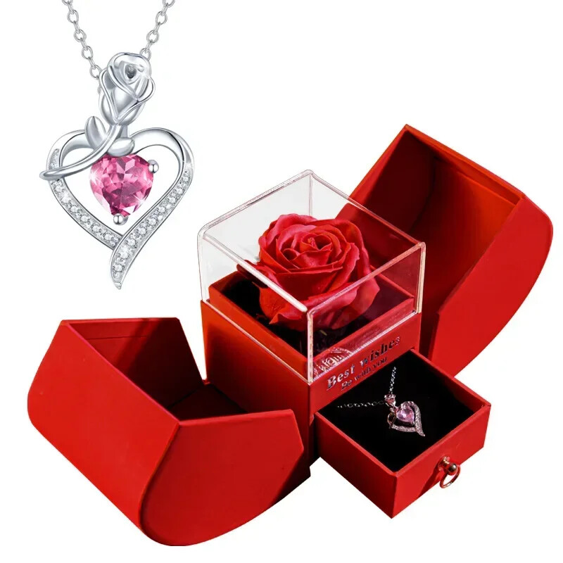 Jewelry Box Gift for Women Eternal Rose Heart Necklace I Love You To The Moon