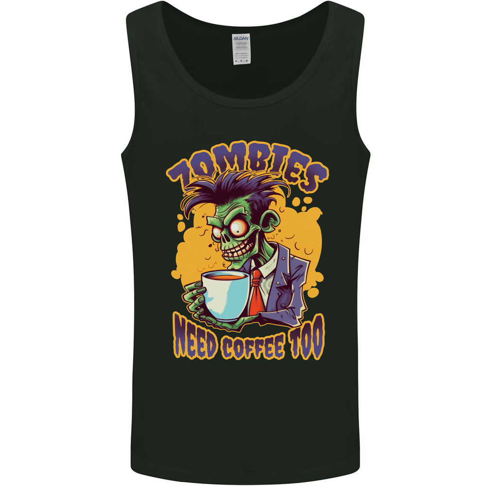 Zombies Need Coffee Too Funny Mens Vest Tank Top