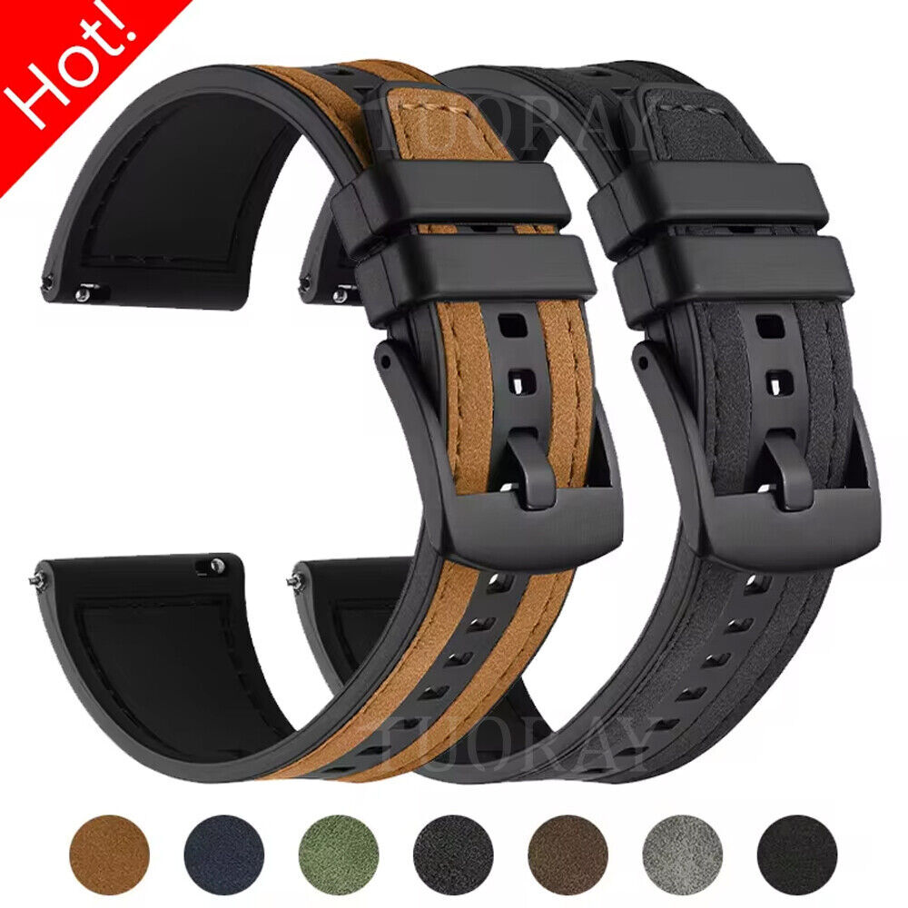 Leather Silicone Wrist Band Strap for Samsung Galaxy Watch 7 6 5 4 3 FE Active 2