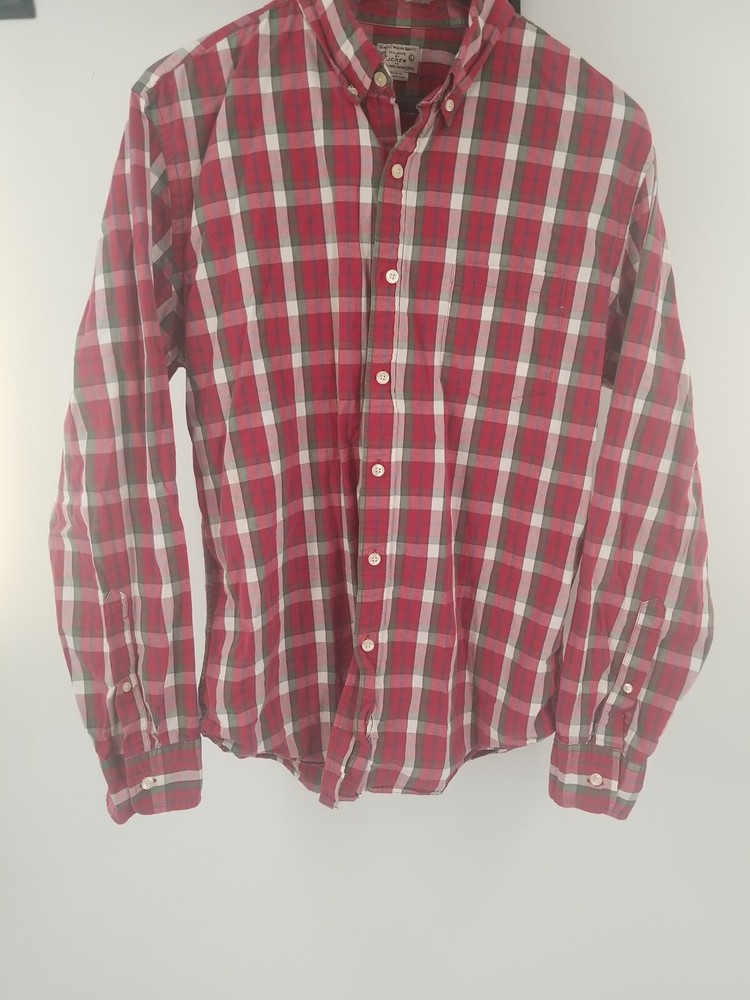 J Crew Shirt Mens L Large Red White Plaid Long Sleeve Cotton
