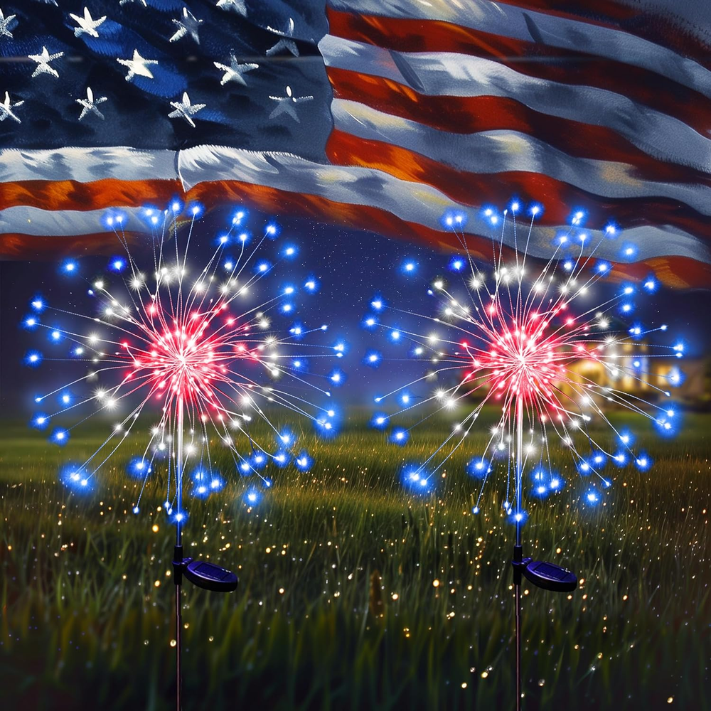 2-Pack Christmas Solar Garden Firework Lights Outdoor Waterproof Decorations