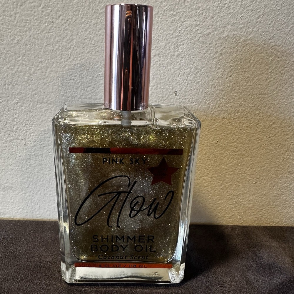 PINK SKY Glow Shimmer Body Oil Mist Light Coconut Scent Spray Glass 4 Fl Oz
