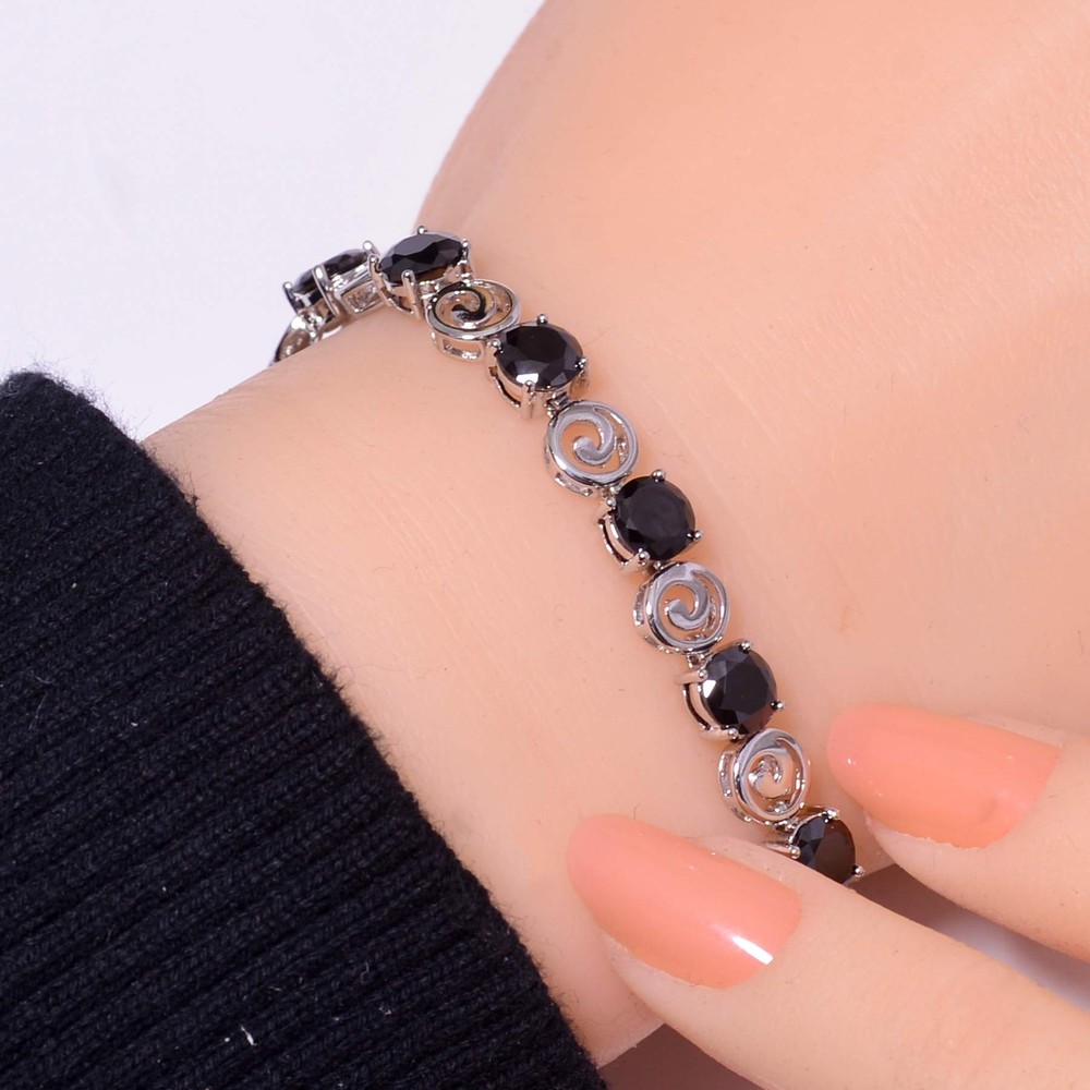 Black Onyx Sterling Silver Tennis Bracelet 7.99 Inch Valentine Gift B973072715