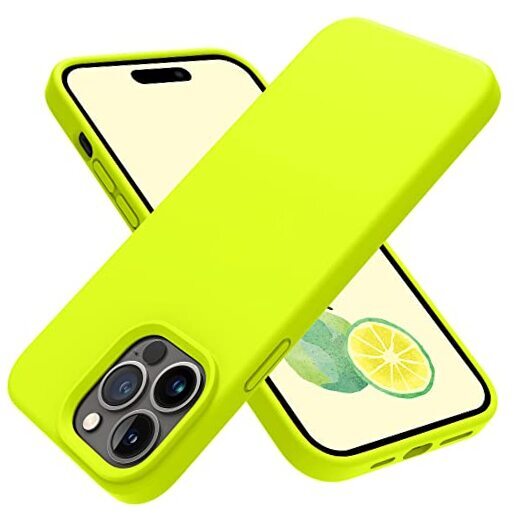 Designed for iPhone 14 Pro Case, Silicone Shockproof Slim Fluorescent Yellow