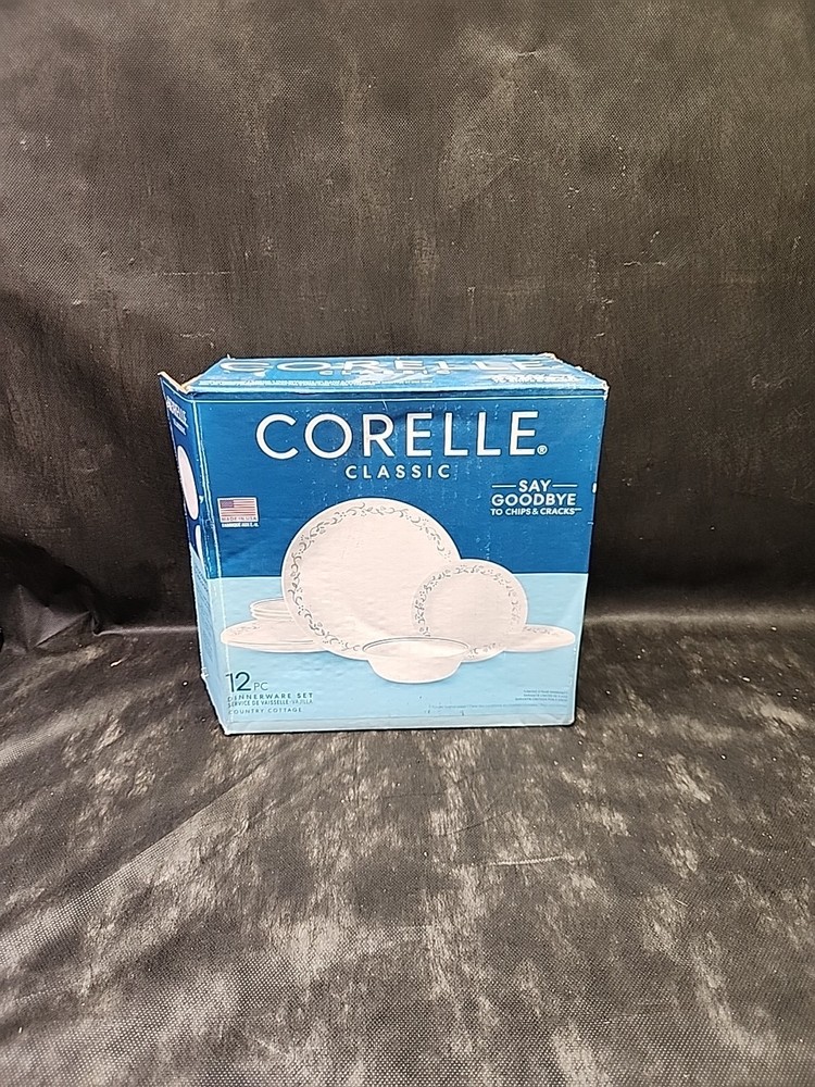 NEW Corelle Classic Dinnerware set Country Cottage 12pc set Vitrelle White Green