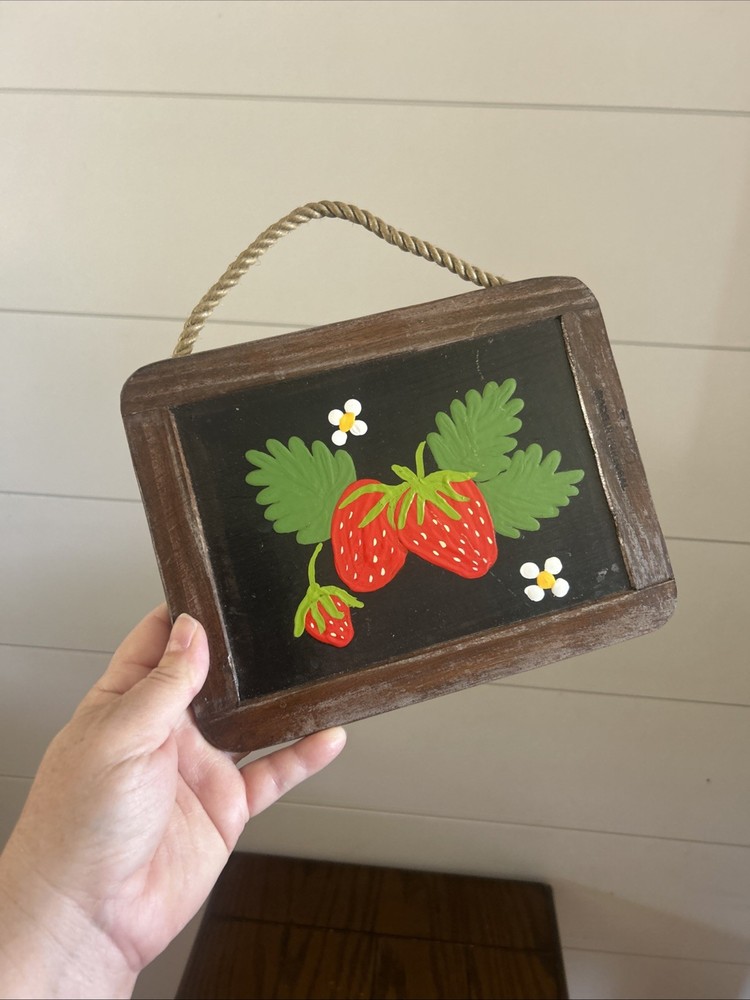 Handpainted Chalkboard Slate Strawberries Vintage Wall Hanging