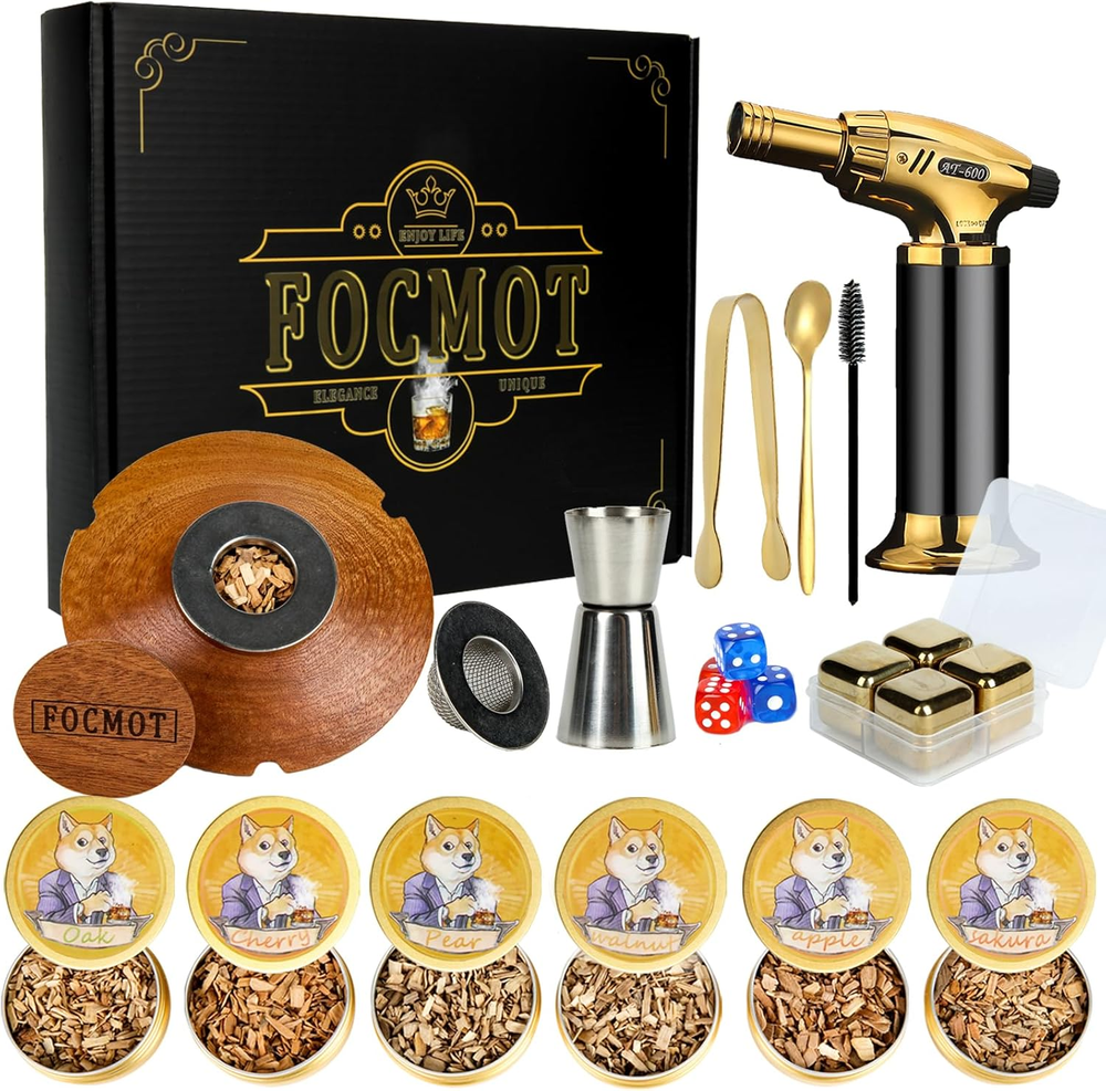 Kit de ahumador de cóctel con antorcha - Kit de ahumador antiguo - 6 sabores madera ch...