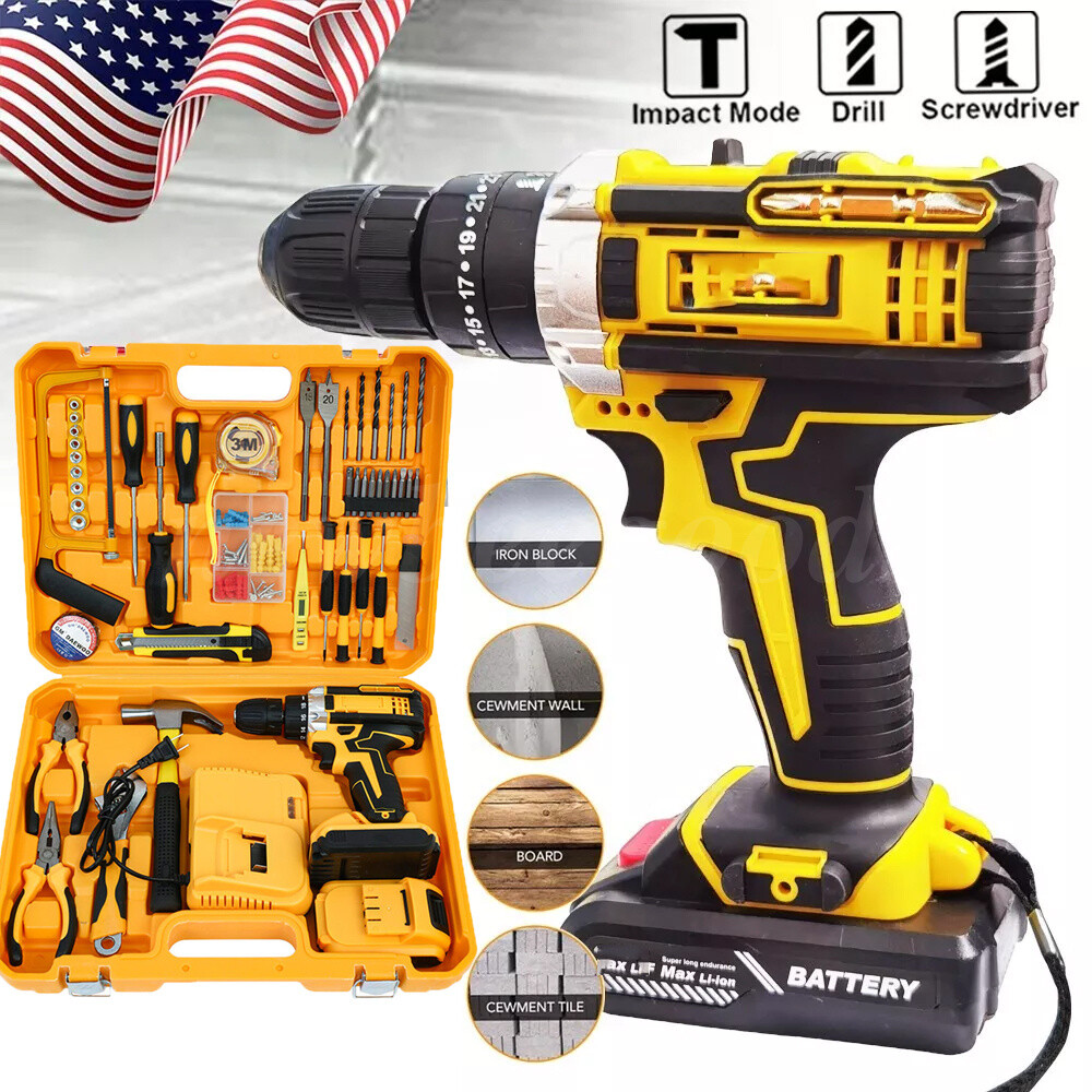 21V Electric Drill 3/8in Power Cordless Screwdriver 120PCS Drill Set w/2Battery
