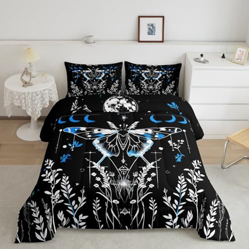 Goth Moth Bedding Set Bohemian Moth Floral Comforter Set Kids Full Multi 33