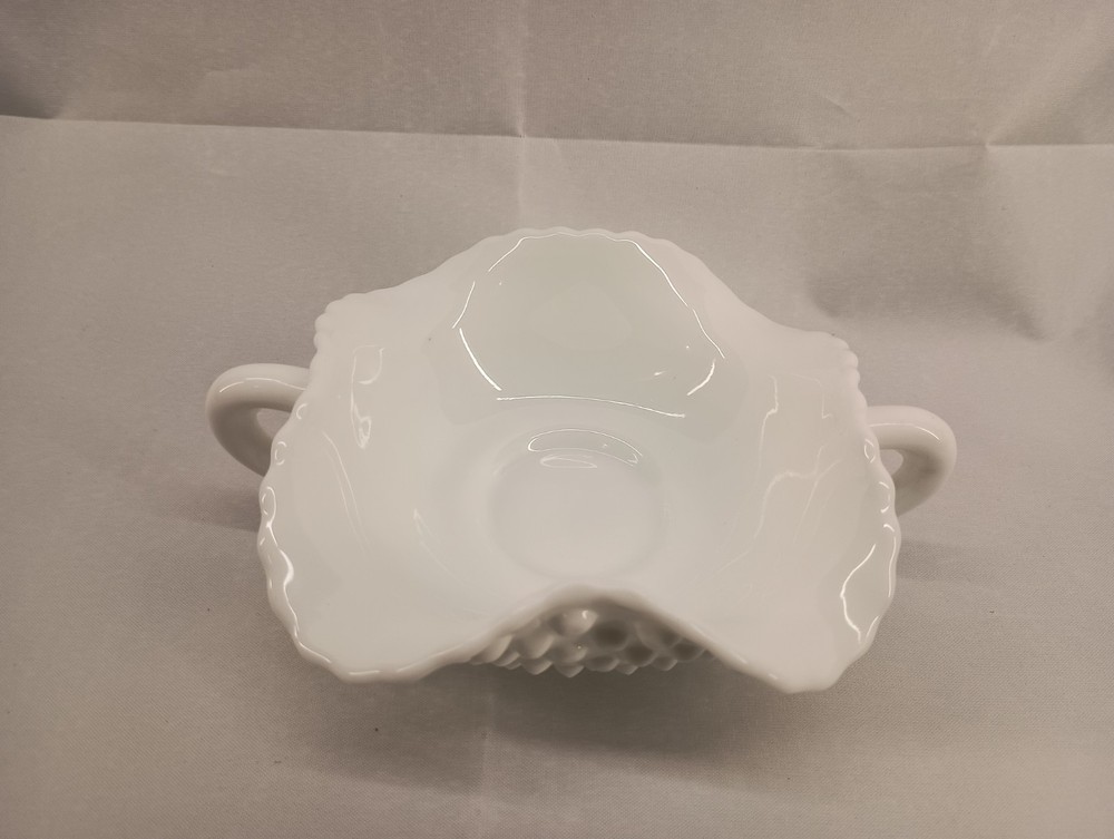 Fenton Hobnail Milk Glass Double Handled Bon Bon Candy Dish 7 Inch