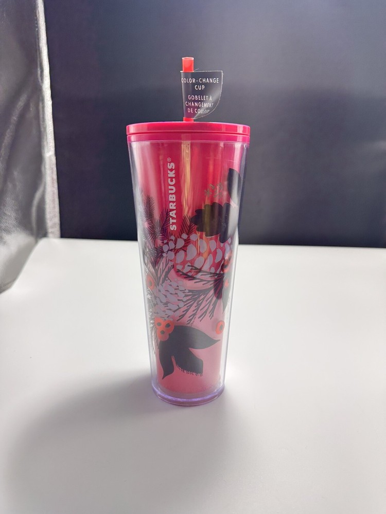 #19D Starbucks Pink Floral Color Changing Cup Christmas Holiday 2021 Tumbler