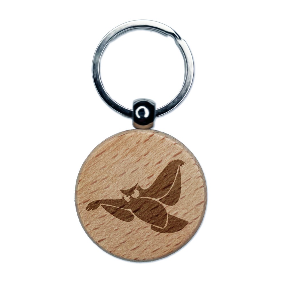 Owl Flying Bird Doodle Engraved Wooden Round Keychain Charm  