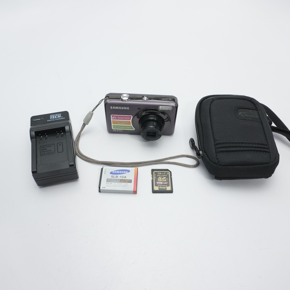 Samsung SL202 10.2MP Digital Camera Plum Purple Bundle Charger Battery SD Card