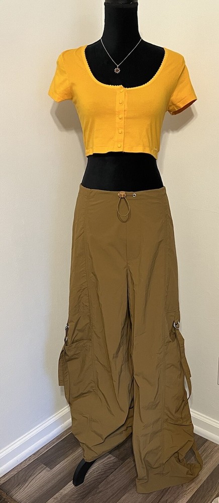 Savage X Fenty Womens Yellow Baby Tee Scoop Neck Crop Top S 90s Y2K Vibes Grunge